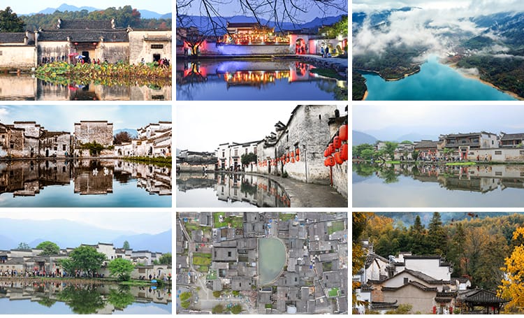 安徽宏村古村落旅游风景观古风徽派徽州乡村古镇建筑风光图片素材