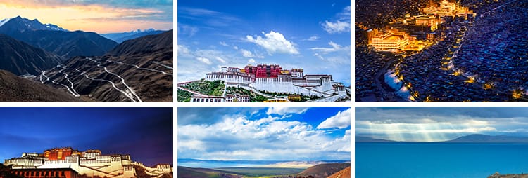 西藏风景布达拉宫雪山湖泊蓝天白云草原雪山风光实拍高清图片素材