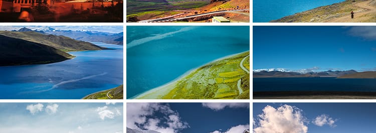 西藏风景布达拉宫雪山湖泊蓝天白云草原雪山风光实拍高清图片素材