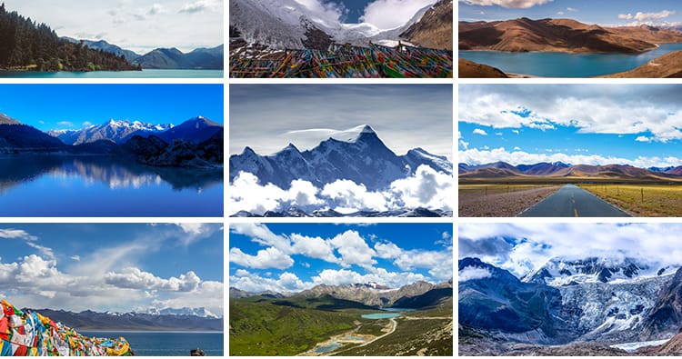 西藏风景布达拉宫雪山湖泊蓝天白云草原雪山风光实拍高清图片素材