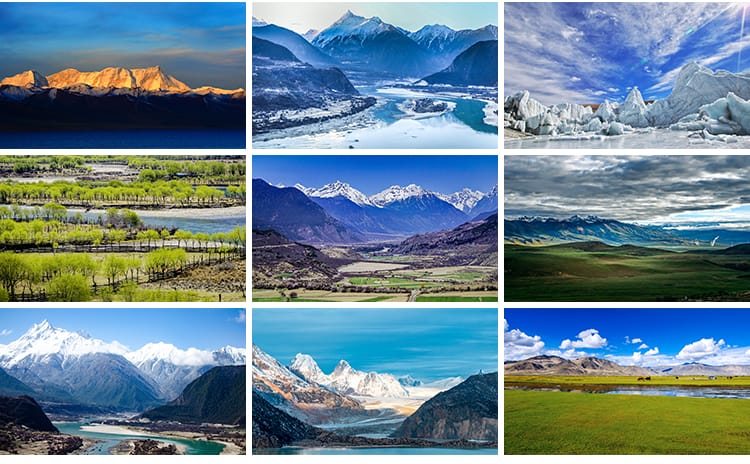 西藏风景布达拉宫雪山湖泊蓝天白云草原雪山风光实拍高清图片素材