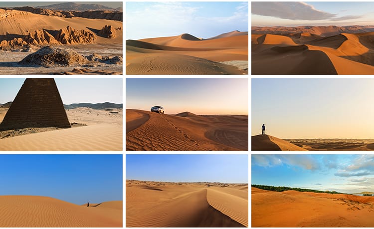 沙漠荒漠岩石山脉荒凉赤戈壁滩沙丘丝绸之路大漠自然风景图片素材