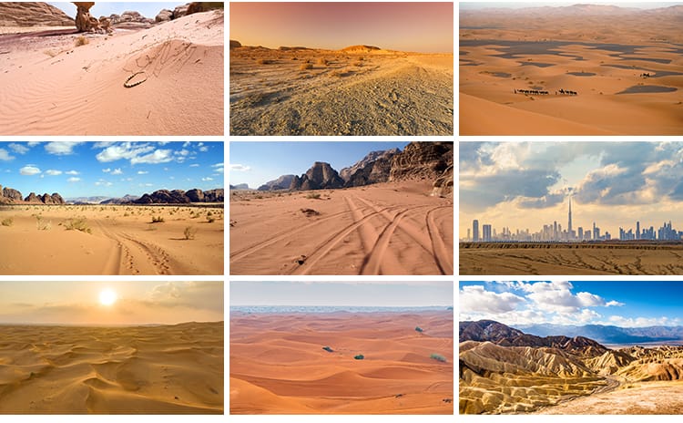 沙漠荒漠岩石山脉荒凉赤戈壁滩沙丘丝绸之路大漠自然风景图片素材