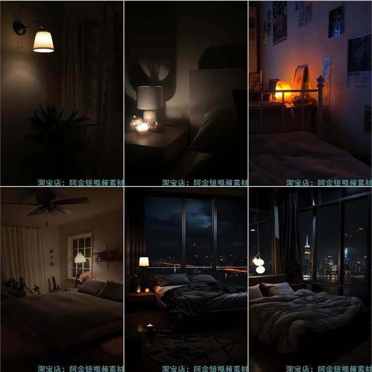 竖屏暗系室内昏暗台灯卧室灯光抖音绿幕场景直播间背景图片素材