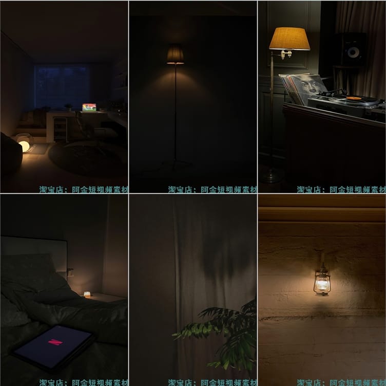 竖屏暗系室内昏暗台灯卧室灯光抖音绿幕场景直播间背景图片素材