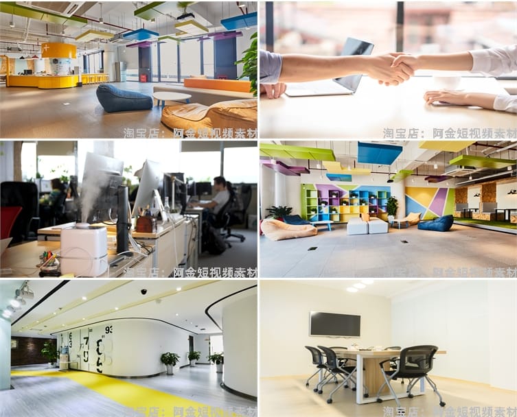 办公室场景公司环境企业文化抖音绿幕虚拟直播间led背景图片素材