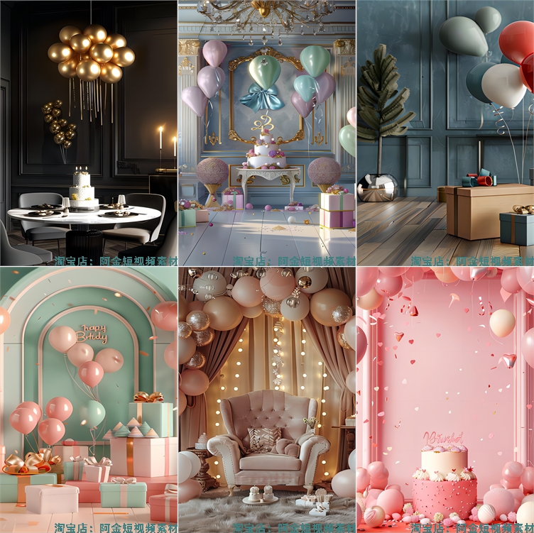 竖屏生日氛围室内背景图片房间客厅高级感气球派对场景绿幕直播间