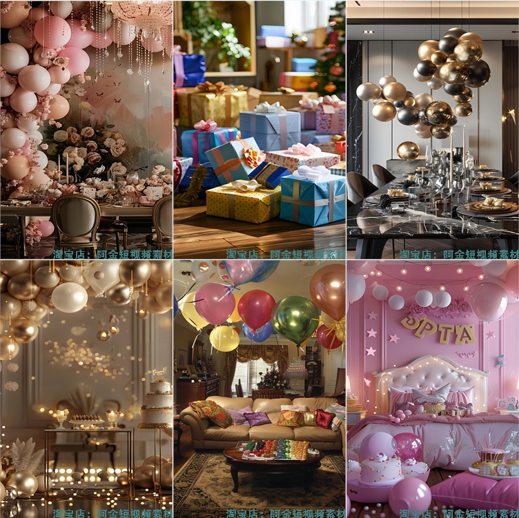 竖屏生日氛围室内背景图片房间客厅高级感气球派对场景绿幕直播间