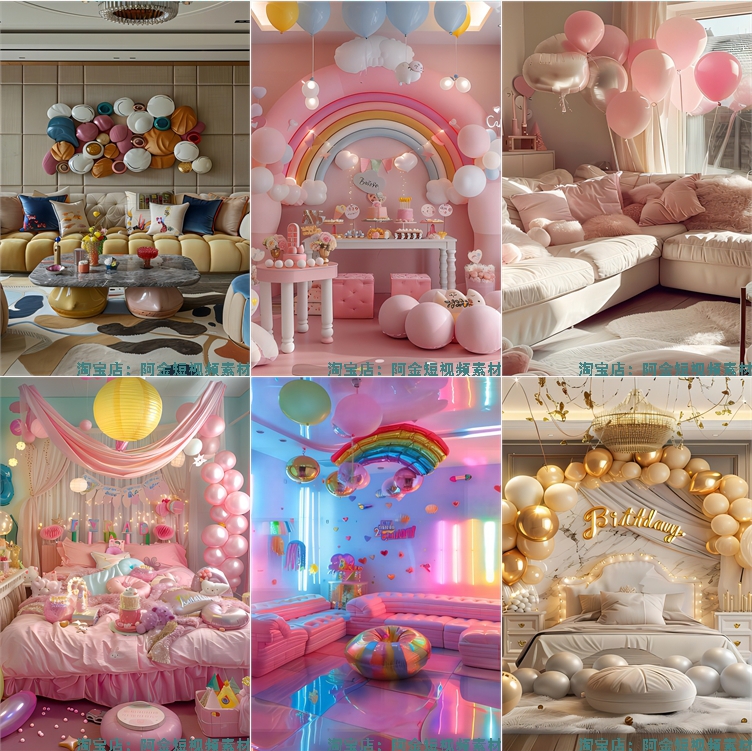 竖屏生日氛围室内背景图片房间客厅高级感气球派对场景绿幕直播间