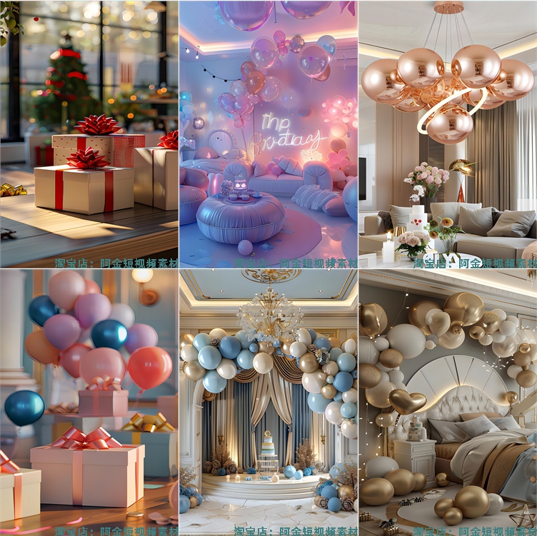 竖屏生日氛围室内背景图片房间客厅高级感气球派对场景绿幕直播间
