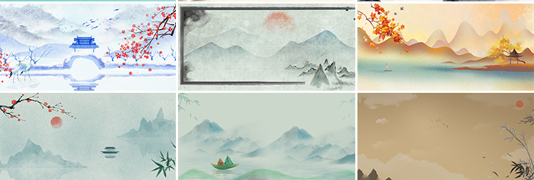 中国古风山水墨画古韵风景淡雅清新古典舞台psd海报背景图片素材