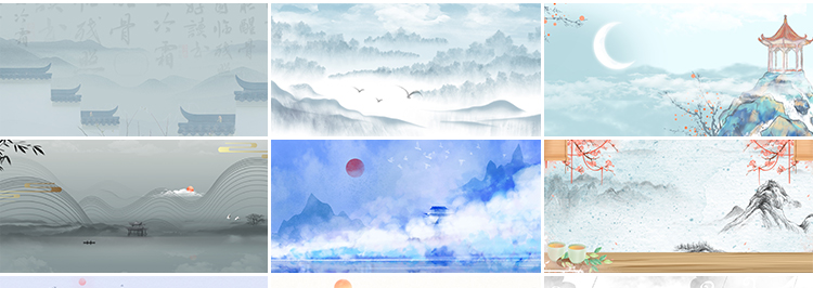 中国古风山水墨画古韵风景淡雅清新古典舞台psd海报背景图片素材