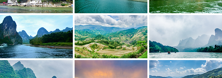 桂林山水旅游风景青山绿水群山云雾鼻山梯田照片高清图片设计素材