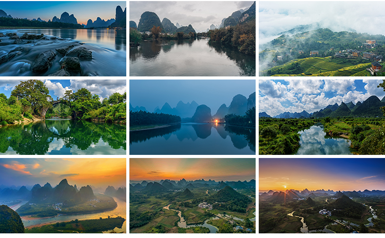 桂林山水旅游风景青山绿水群山云雾鼻山梯田照片高清图片设计素材