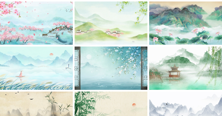 中国风古风山水墨画古典清新GIF动态图片PPT背景LED舞台动图素材