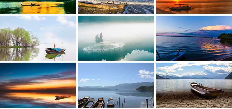 古风意境船舟夕阳晚霞山水风景治愈小船高清抖音图片JPG设计素材