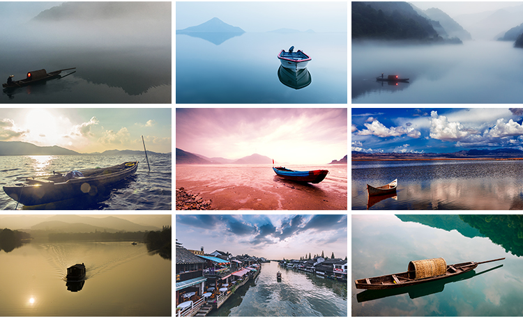 古风意境船舟夕阳晚霞山水风景治愈小船高清抖音图片JPG设计素材