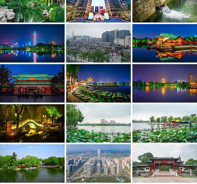 山东济南大明湖夜景趵突泉景点旅游风景城市建筑摄影照片图片素材