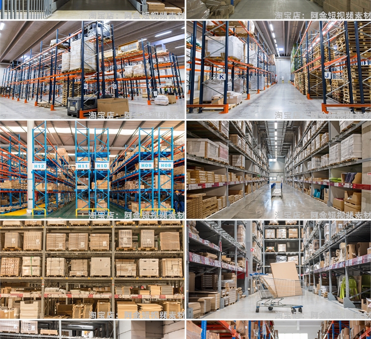 仓储仓库大型货架物流图片无人直播间绿幕高清背景素材带货场景