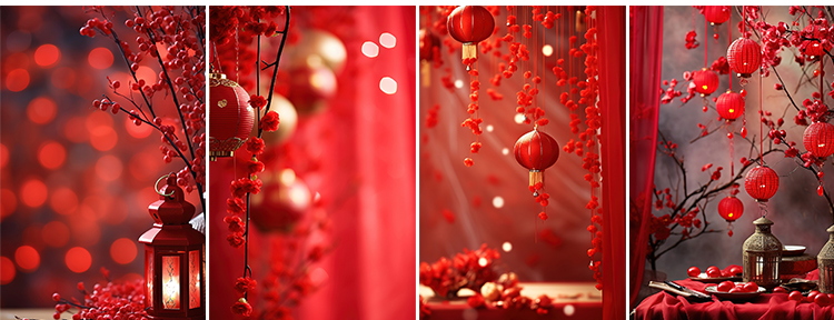新年春节过年货祝福红色喜庆新春抖音直播间绿幕背景虚拟图片素材
