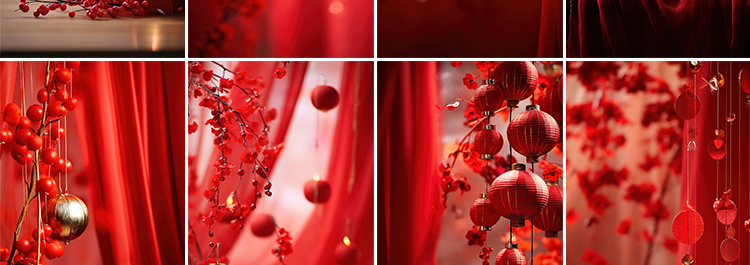 新年春节过年货祝福红色喜庆新春抖音直播间绿幕背景虚拟图片素材