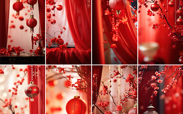 新年春节过年货祝福红色喜庆新春抖音直播间绿幕背景虚拟图片素材