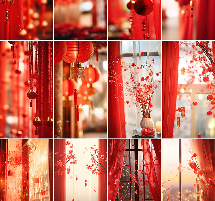 新年春节过年货祝福红色喜庆新春抖音直播间绿幕背景虚拟图片素材