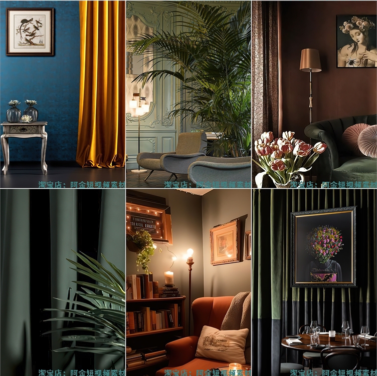 高级感轻奢室内窗帘客厅卧室台灯直播间虚化高清绿幕背景图片素材