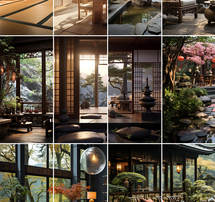 中国风复古茶室禅意古风意境室内窗外风景虚拟直播间背景图片素材