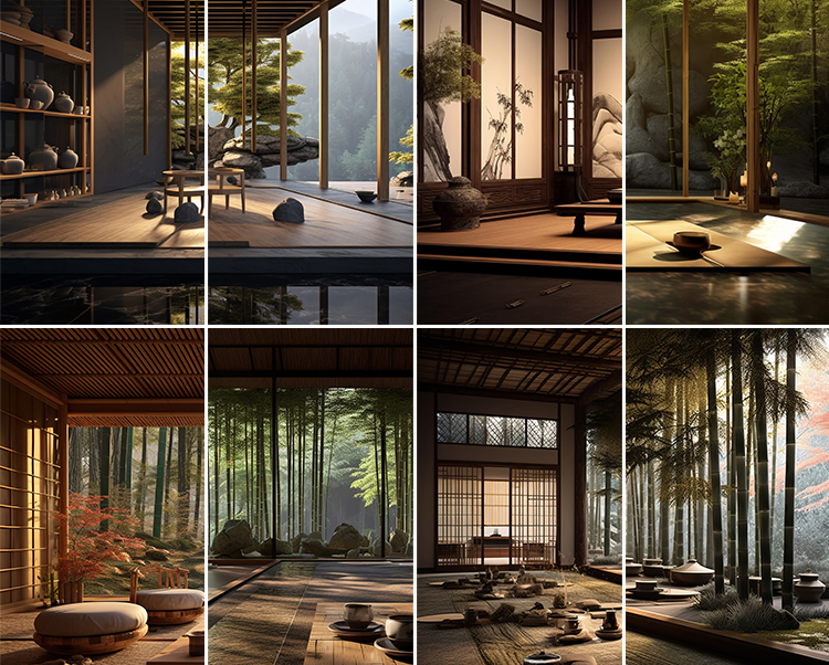 中国风复古茶室禅意古风意境室内窗外风景虚拟直播间背景图片素材