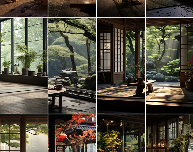 中国风复古茶室禅意古风意境室内窗外风景虚拟直播间背景图片素材