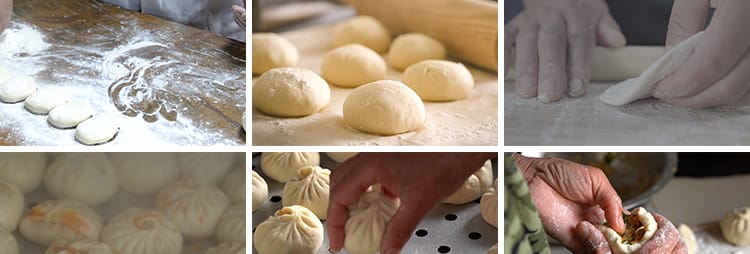 面食馒头包子小笼包传统美食蒸包子包包子和面粉高清实拍视频素材