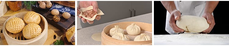 面食馒头包子小笼包传统美食蒸包子包包子和面粉高清实拍视频素材
