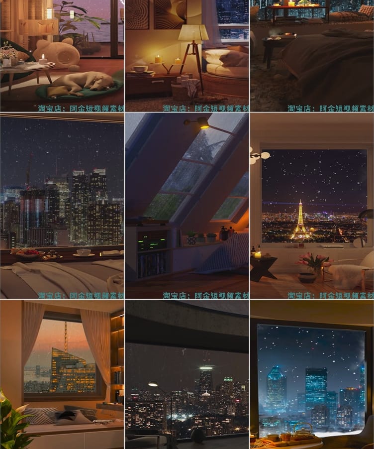 竖屏窗外夜景风景素材高清直播下雨治愈系自然唯美背景短视频剪辑