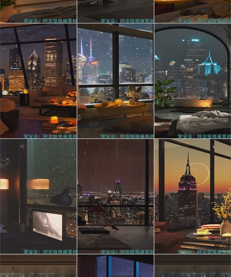 竖屏窗外夜景风景素材高清直播下雨治愈系自然唯美背景短视频剪辑