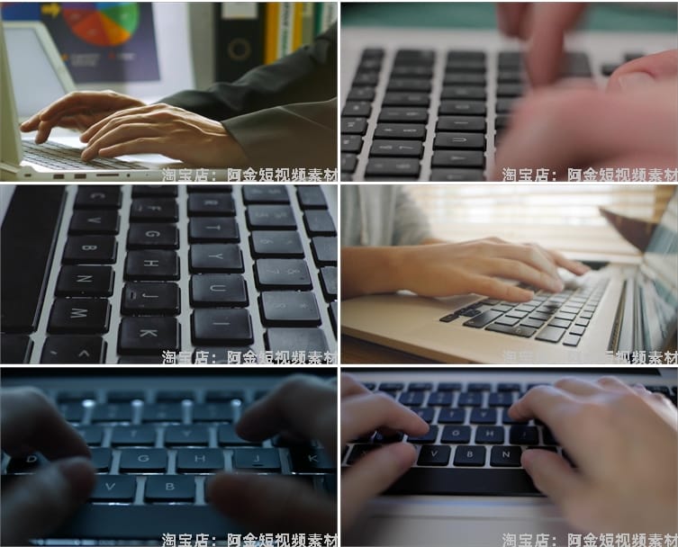 电脑计算机办公键盘打字敲击特写镜头商务办公加班忙碌视频素材
