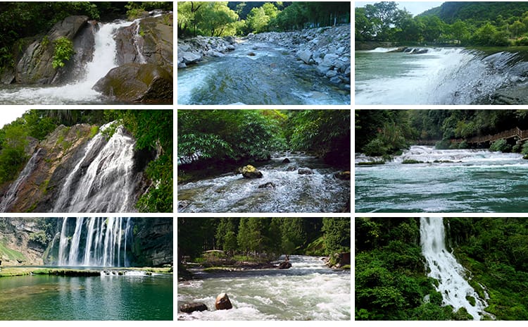 4K山水河流瀑布风景湖泊水流小溪山涧岩石头峡谷实拍剪辑视频素材