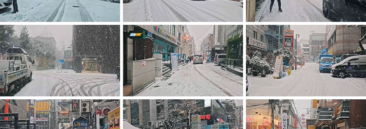 城市街道雪景下雪天夜晚街头人流车流冬天冬季雪花走拍短视频素材
