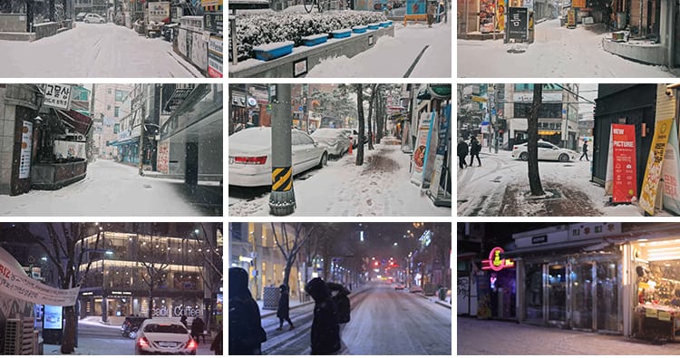 城市街道雪景下雪天夜晚街头人流车流冬天冬季雪花走拍短视频素材