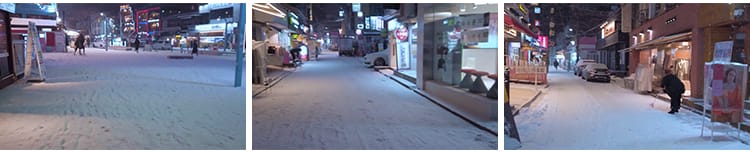 城市街道雪景下雪天夜晚街头人流车流冬天冬季雪花走拍短视频素材