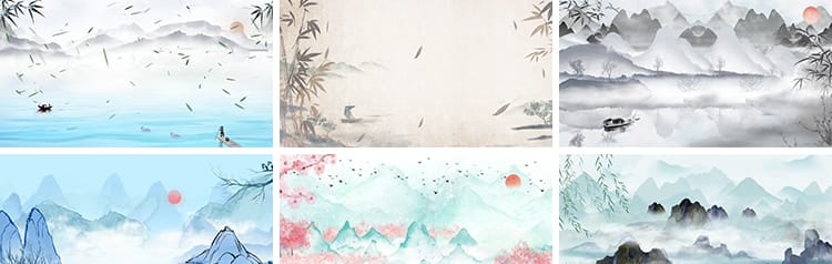 古诗词朗诵中国风古典清新水墨山水画LED舞台大屏幕背景视频素材