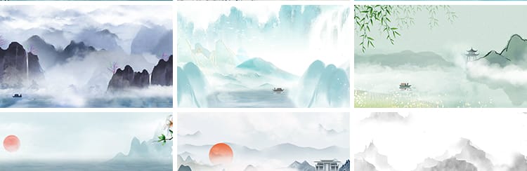 古诗词朗诵中国风古典清新水墨山水画LED舞台大屏幕背景视频素材