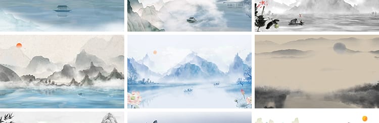 古诗词朗诵中国风古典清新水墨山水画LED舞台大屏幕背景视频素材