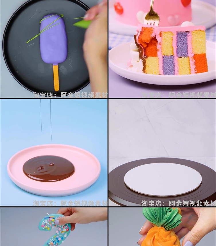 国外蛋糕裱花装饰高清甜品美食手工自媒体小说推文素材解压视频