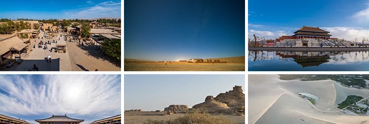 甘肃敦煌月牙泉鸣沙山莫高窟自然风光沙漠旅游风景区实拍视频素材