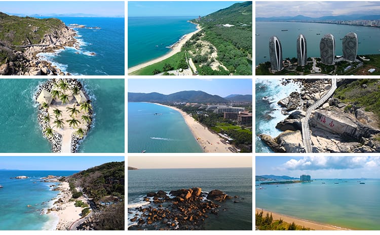 海南三亚旅游风景区海滩沙滩海滨城市游艇岛屿宣传片航拍视频素材