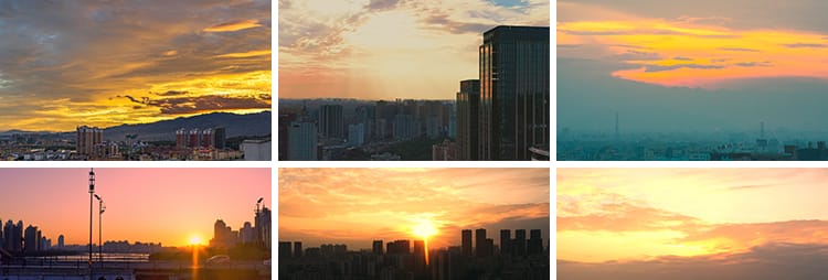 4K城市建筑夕阳日出日落黄昏晚霞航拍延时朝阳治愈系高清视频素材