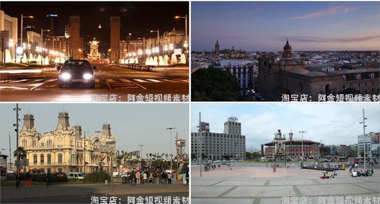 西班牙巴萨罗那塞维利亚街景人流街头城市风景素材高清旅游视频
