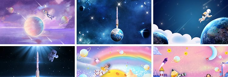 卡通航天太空宇宙飞船星空宇航员儿童舞台表演出LED背景视频素材
