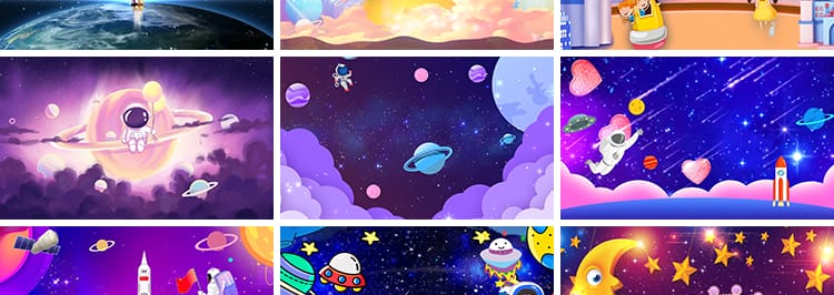 卡通航天太空宇宙飞船星空宇航员儿童舞台表演出LED背景视频素材